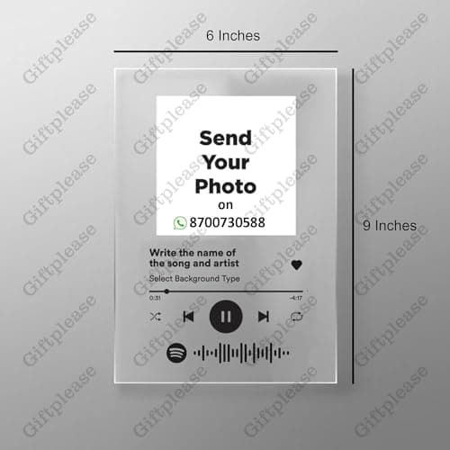Giftplease Customized Photo And Tabletop Song Glass Spotify Plaque With Wooden Stand|Personalized Rectangular Photo Music Frame With Scannable Code|Gift|Birthday|Anniversary(Transparent,6 * 9 Inches) 3