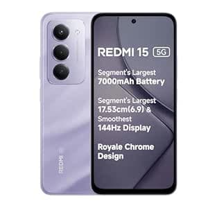 Redmi 15 5G Sandy Purple 8GB + 128GB | Segment's Largest 7000mAhA Battery | Segment's Largest Display 17.53cm(6.9) Up to 144Hz | Snapdragon 6s Gen 3 | 18W Reverse Charging | 50MP AI Dual Camera
