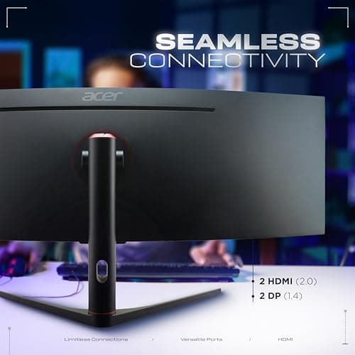 Acer EI491CR S 49 Inch LED 1800R Curved DFHD 3840 X 1080 Pixels VA Monitor I 32:9 Aspect Ratio I AMD Freesync Premium PRO I 144Hz I Vesa Certified Display HDR 400 I Dci-P3 I Support PIP/PBP I Speakers 5