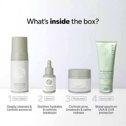 Gabit Skin Balance Gift Box | Premium Skincare Kit for Women & Men with Salicylic & Green Tea Moisturiser, Azelaic Serum, Mineral Sunscreen & Salicylic Face Wash | Perfect Gift for Anniversary, Birthd 3