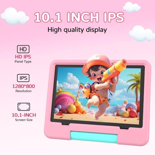 IWEGGO Android 15 Kids Tablet with EVA Case, 10 Inch Tablet for Kids, 20GB RAM+128GB ROM/MAX 2TB, 1280 * 800 IPS HD Eye-Care Touchscreen, 2.0GHz Quad Core Toddler Tablets, 5G WiFi6, Widevine 3