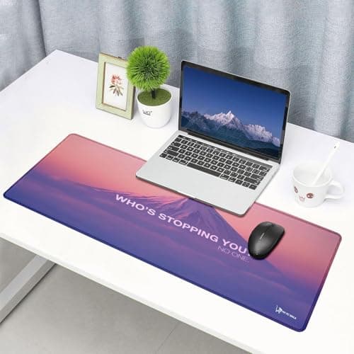 MYPCWALA Large Gaming Mouse Pad 80x30cm Extended Desk Mat, Motivational Mountain Design, Pink Purple Gradient, Water Resistant Surface, Non Slip Rubber Base, Reversible Laptop and PC Mouse Pad 2