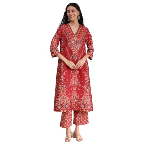 Biba Women Red Cotton Straight Printed Kurta Set_36