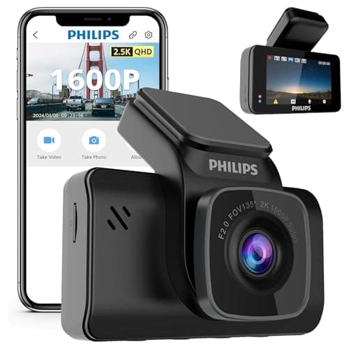 Philips GoSure 5101 Dash Cam for Car | 2K QHD 1600p Sony STARVIS IMX335 | 135° Wide Angle | Night Vision | G-Sensor | Loop Recording | Wi-Fi App | Car Camera Recorder
