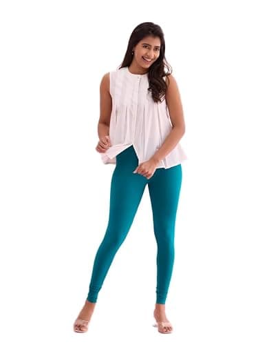 GO COLORS Soft Cotton Stretch Ankle Length Leggings for Women | Breathable, Mid Rise, Jade Green
