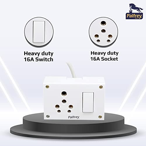 Palfrey Heavy Duty Extension Board - Single 16A Switch with 16A Socket with 3 Meter Heavy Duty 1.5mm Cable White (2200W) (3 Meter), 230 Volts 2