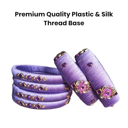 Silk Thread Bangles Set for Women – Purple Color, Kundan Work, Lightweight, Handmade Indian Jewelry (Set of 6, Multiple Sizes) (2.6) 3