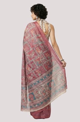 Janasya Women's Maroon Silk Blend Ready To Wear Ethnic Printed Saree With Unstitched Blouse 4