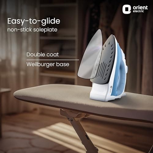 Orient Electric 1300 W Steam iron | Non-stick Weilburger double coating| Powerful 15 gm/min Steam Output | Continuous Steaming | ISI certified | 2-year warranty by Orient 3