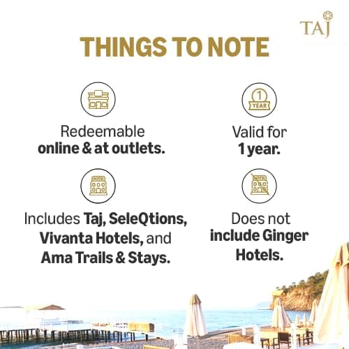 Taj Hotels | Flat 10% | E-Gift Card | Instant Delivery | Valid for online & outlet purchases | 1 year validity 5