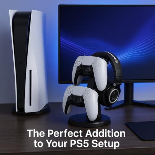 PST 3D Printed Dual Controller & Headphone Stand | Compatible with PS5 Controllers | Gaming Headset Holder + Gamepad Display | All-in-One Desk Organiser | Made in India 4