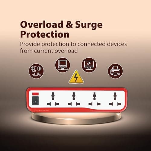 Havells EcoStar 4+1 Extension Board | Overload, Over Current & Over Voltage Protection | 4 Mtr Copper Wire | ISI Certified Wire & Plug | Universal 3 Pin 4 Sockets | LED Indicator | Home & Office Use 4