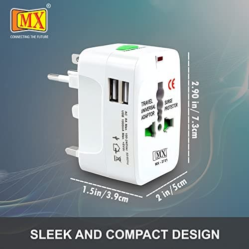 MX Universal Travel Adapter with USB Port All in one International Travel Adapter 150 Countries with LED Universal Socket Compatible in UK Europe USA China Japan & Thailand International Adapter 3