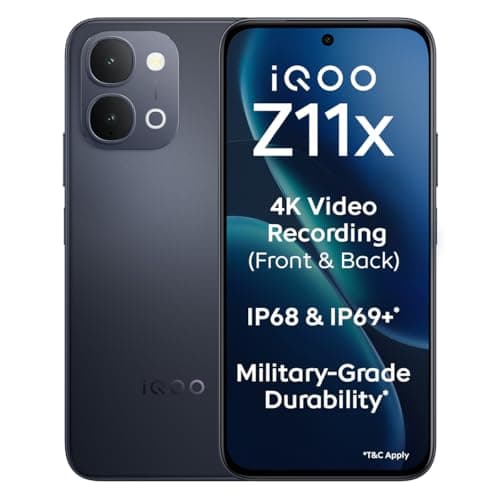 iQOO Z11x 5G (Titan Black, 6GB RAM, 128 GB Storage) | Dimensity 7400-Turbo Processor | 7200 mAh Battery | 4K Video Recording Front & Back | IP68 & IP69+ | Powered by OriginOS 6