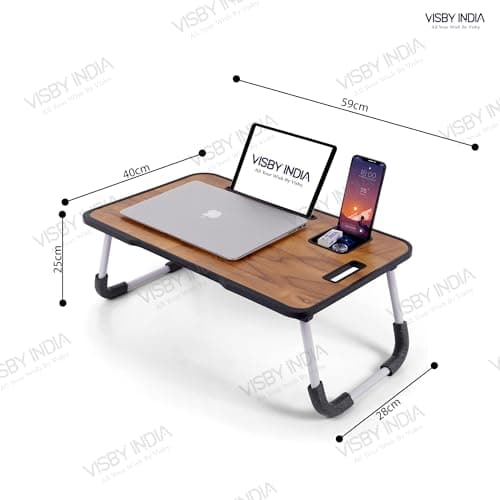 VISBY INDIA Smart Multipurpose Foldable Laptop Table with Cup Holder, Study Table, Bed Table, Breakfast Table, Foldable and Portable/Ergonomic & Rounded Edges/Non-Slip Legs (Wood C-Biding) 4