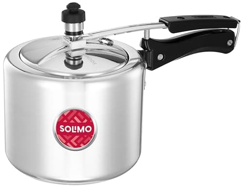 Amazon Brand - Solimo - Sleek Induction Bottom Aluminium Pressure Cooker - 3 Liter (Inner Lid), Silver