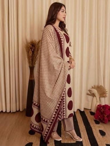 Klosia Women Printed Straight Kurta and Pant Set with Dupatta | Printed Kurta Set | Cotton Kurta Set | Women Kurta Sets | Summer Suit | (in, Alpha, M, Standard, Maroon) 3