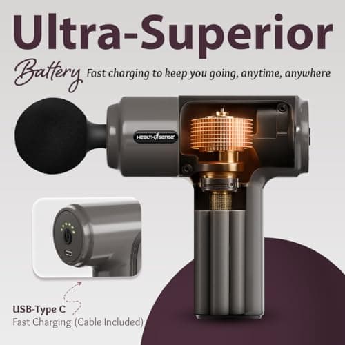 HealthSense Percussion Gun Massager machine for Full Body Pain Relief of Neck, Shoulder, Back, Arm & Foot for Men & Women | 2800 RPM Deep Tissue Massage Gun with Speed Indicator | 4 Removable Heads |  5