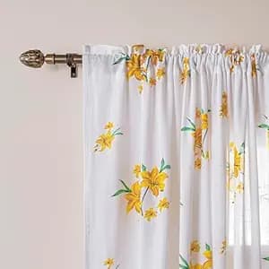 HOMEMONDE Printed Curtains 5 Feet Window - Cotton Sheer Transparent Curtain Set of 2, Hang with Rod Pocket Luxury Light Filtering Drapes - (Yellow Flower, 60 Inch)