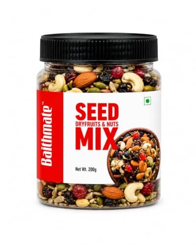 Premium Dry Fruits Mix 200g Mixed Dry Fruits, Nuts Seeds Trail Mix Almonds, Cashews, Seeds - Pumpkin, Sunflower, Raisins - Black, Golden, Cranberries, Dried Cherries Peanut Splits Healthy Snack