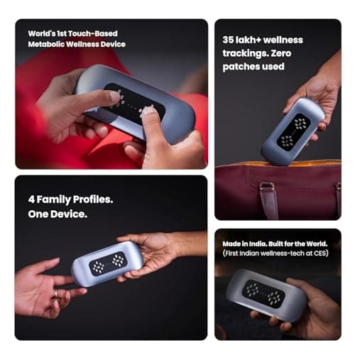 EYVA Touch-Based Metabolic Wellness Device | 60-Second Smart Wellness Monitor for Glucose Trends, Heart Rate, Oxygen & Vascular Pressure | Supports 4 Family Profiles | Made in India 4