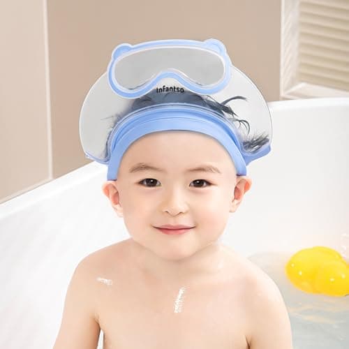 Infantso TEAR-FREE Baby Shower Cap for Kids | Adjustable Bath Visor Hat for Shampoo & Water Protection | Soft TPE Eye & Ear Shield | Bathing Hat - Waterproof Shampoo hat for Washing Hair, Shower Bathi