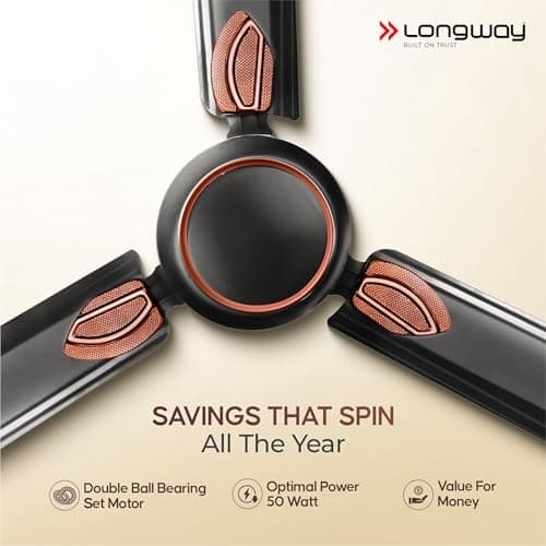 LONGWAY Kiger P1 1200 mm/48 inch Ultra High Speed 3 Blade Anti-Dust Decorative Star Rated Ceiling Fan 2 Years Warranty (Smoked Brown, Pack of 1) 4