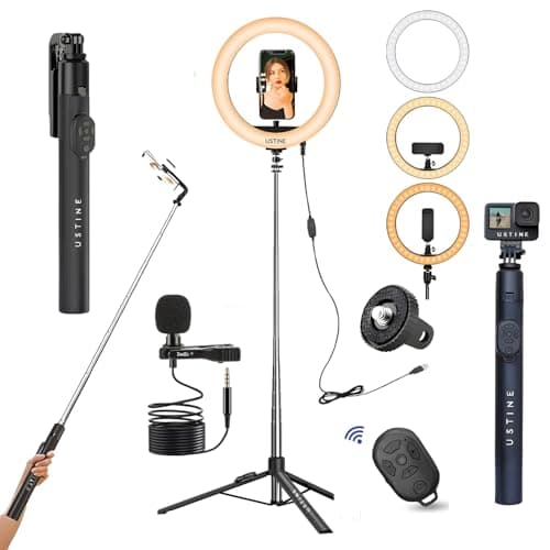 USTINE® Youtuber Kit | 10" Ring Light (3 Light Modes), Imported Mic, 67" Selfie Stick Tripod Stand | Bluetooth Remote | Vlogging, Reels, YouTube, FB Videos