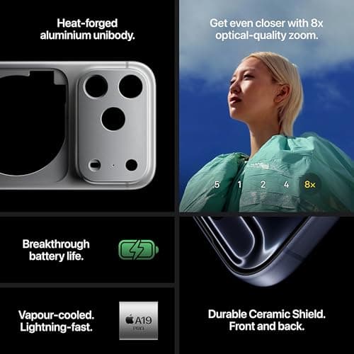 Apple iPhone 17 Pro 256 GB: 15.93 cm (6.3″) Display with Promotion up to 120Hz, A19 Pro Chip, Breakthrough Battery Life, Pro Fusion Camera System with Center Stage Front Camera; Silver 4