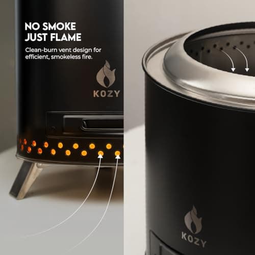 KOZY Radiance 15” Smokeless Fire Pit | 304 Stainless Steel Outdoor BBQ Grill, Bonfire with 360° Airflow | Portable Wood Burning Firepit for Balcony Patio Backyard and Camping 3