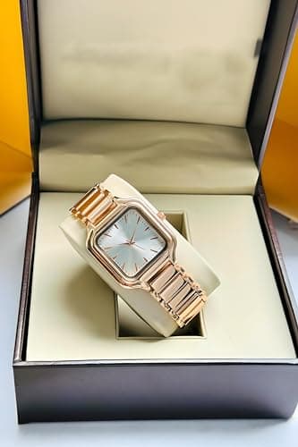 styledose Newly Arrived Women Stainless Steel Casual Watch Embossed Sqaure Dial Women's Watch with Rose Gold Stainless Steel Strap (Rose Gold) 4