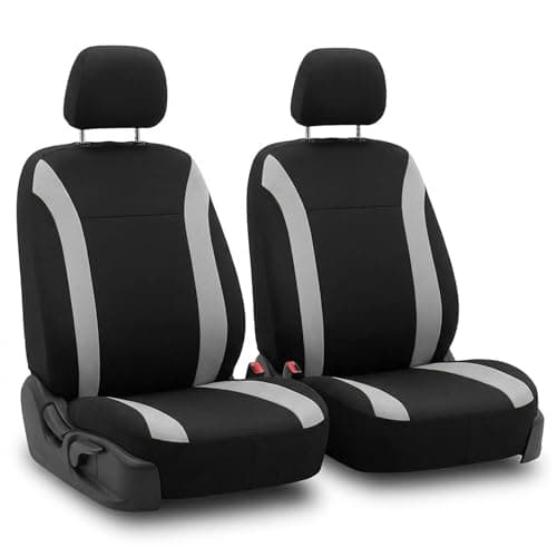 FH Group FB054102 Cosmopolitan Flat Cloth Pair Set Car Seat Covers, Airbag Compatible, Gray/Black Color w. Gift -Fit Most Car, Truck, SUV, or Van