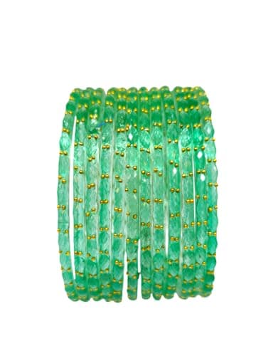 Tanush Women's Plain And Glossy Finished Raindrop Glass Bangles Set Premium Textured Shining Bangles With Bead Detailing Traditional Ethnic Chudi For Daily Wear Party Festive Use Set Of 12 Pcs (Pista,