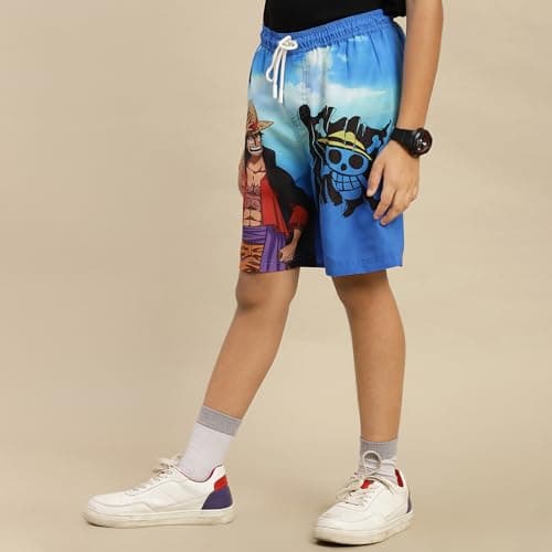 Kidsville Official One Piece Character Luffy Printed Swim Board Shorts for Boys Multicolour 3