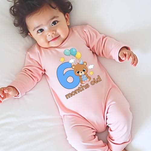 KNITROOT 6 Month Old Baby Jumpsuit | Monthly Birthday Milestone Romper | Cotton Unisex Long Sleeve Onesie with Snap Buttons | Animal Mix Collection 1 | 6-12 Months 3