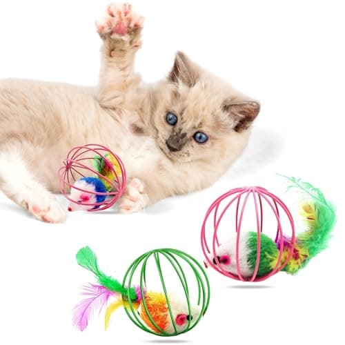 BURAQ 2 Pcs Cat Ball Toy, Cute & Fun Interactive Caged Rats Rolling Cat Balls, Mouse Ball Toys Cat Toys for Kittens