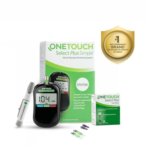 OneTouch Select Plus Simple Blood Glucose Monitoring System | Simple to Use Machine | Proven Accuracy – ISO Certified Global Iconic Brand | Glucometer for Sugar Testing | FREE 10 Strips, Free Lancing 
