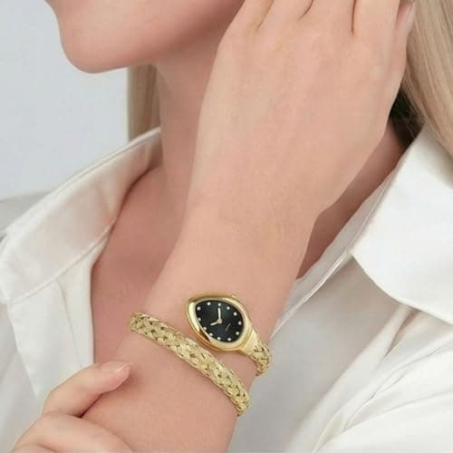 CLEO Be Bold Be You Gold Jewellery Style Watch for Women | Fashion Bangle Analog Wrist Watch (Mesh Black 169) 5