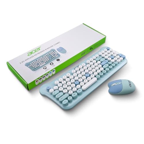 Acer Cuteo Wireless Keyboard and Mouse Combo | 2.4GHz Wireless USB Receiver | Retro Round Keycaps | 1200 DPI Optical Mouse | Plug & Play Compact Design for PC, Laptop, Office & Home Use | Blue