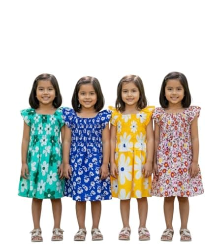 Mudgal India Creations Baby Girl Cotton Knee Length MIDI/Frock (Pack of 4 Nos.) (3-4 Years, Green Malti)