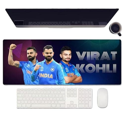 AUGEN XXL Extended Gaming Mouse Pad (800mm x 300mm x 3mm) | Large Mouse Mat with Non-Slip Rubber Base | Waterproof | for PC, Laptop, Office Use (Virat Kohli A)