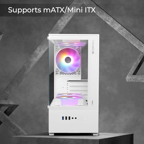 ZEBRONICS Iceberg Premium Gaming Chassis with Support for mATX | Mini ITX, Wraparound Tempered Glass, 120mm Multicolor LED Ring Fans, Top Magnetic Dust Filter, 5 Fans Included (White) 3