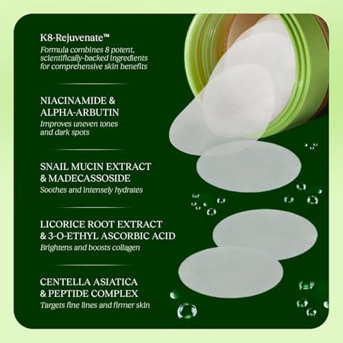 Korean Toning Polish Pads for Face – Dark Spots, Wrinkles & Dull Skin Treatment – Snail Mucin, Niacinamide, Peptides & Centella – Hydrating & Brightening Facial Pads (100 Count) korean 2