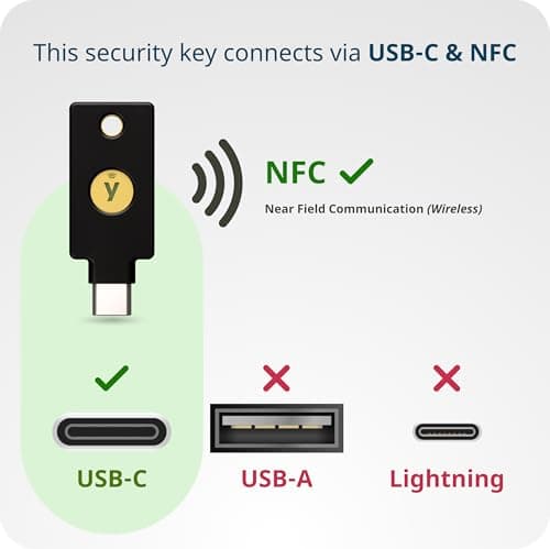 Yubico - Security Key C NFC - Basic Compatibility - Multi-Factor authentication (MFA) Security Key and passkey, Connect via USB-C or NFC, FIDO Certified 6
