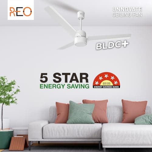 REO By Havells UNNOVATE BLDC 1200MM 5 Star Rated Ceiling Fan| Air Flow: 220 CMM| Speed: 350 RPM|Watt: 33W| Reverse Rotation Mode| Timer Setting| 2 Yr Door Step Warranty By Manufacturer (Elegant White) 2