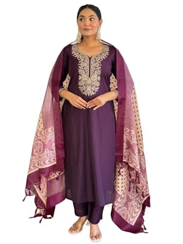 INDO ERA Women's White Pure Cotton Floral Printed Straight Fusion Kurta & Pant Set