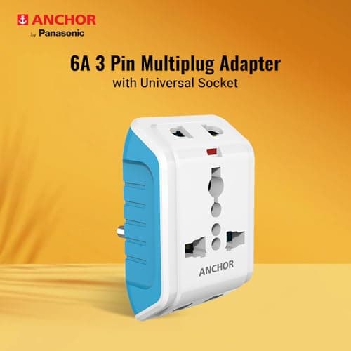 Anchor by Panasonic 22843 6A 3 Pin Multiplug Adaptor with Surge Protection (White & Blue) 6