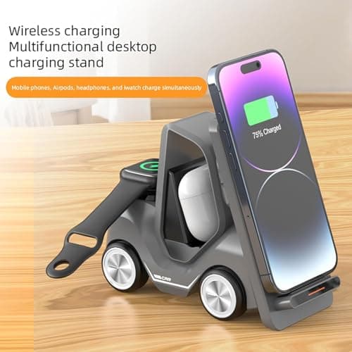 Auslese T20S 3 in 1 Fast Wireless Charging Station 15W Forklift Design Charging Dock for iPhone Samsung Galaxy Smartwatch and Earbuds Desktop Bedside Stand USB Type C 4