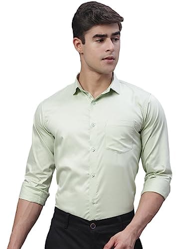 Majestic Man Slim Fit Satin Cotton Formal Shirt for Men (Large, Light Green)