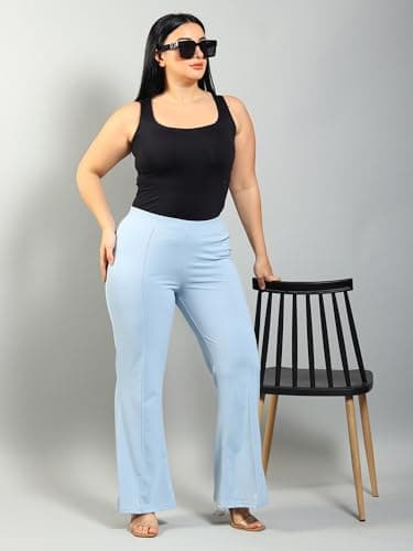 Plus Size Bell Bottom Lightweight Trouser for Women | Boot Cut Pants for Office Wear Sky Blue 5